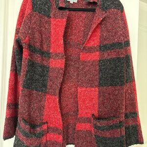 Joseph A Red and Black Plaid Cardigan